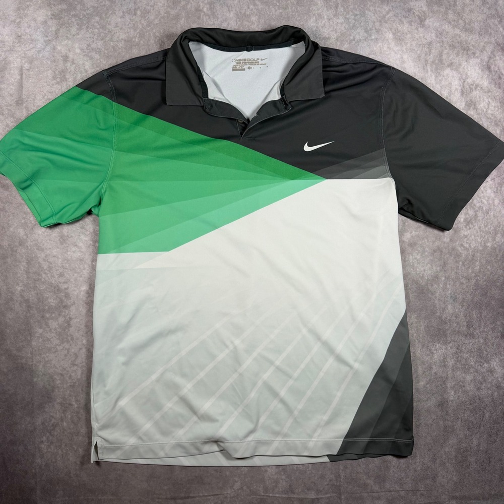 Nike Golf Tour Performance Dri-FIT Polo Shirt Mens Large Black Green Geometric